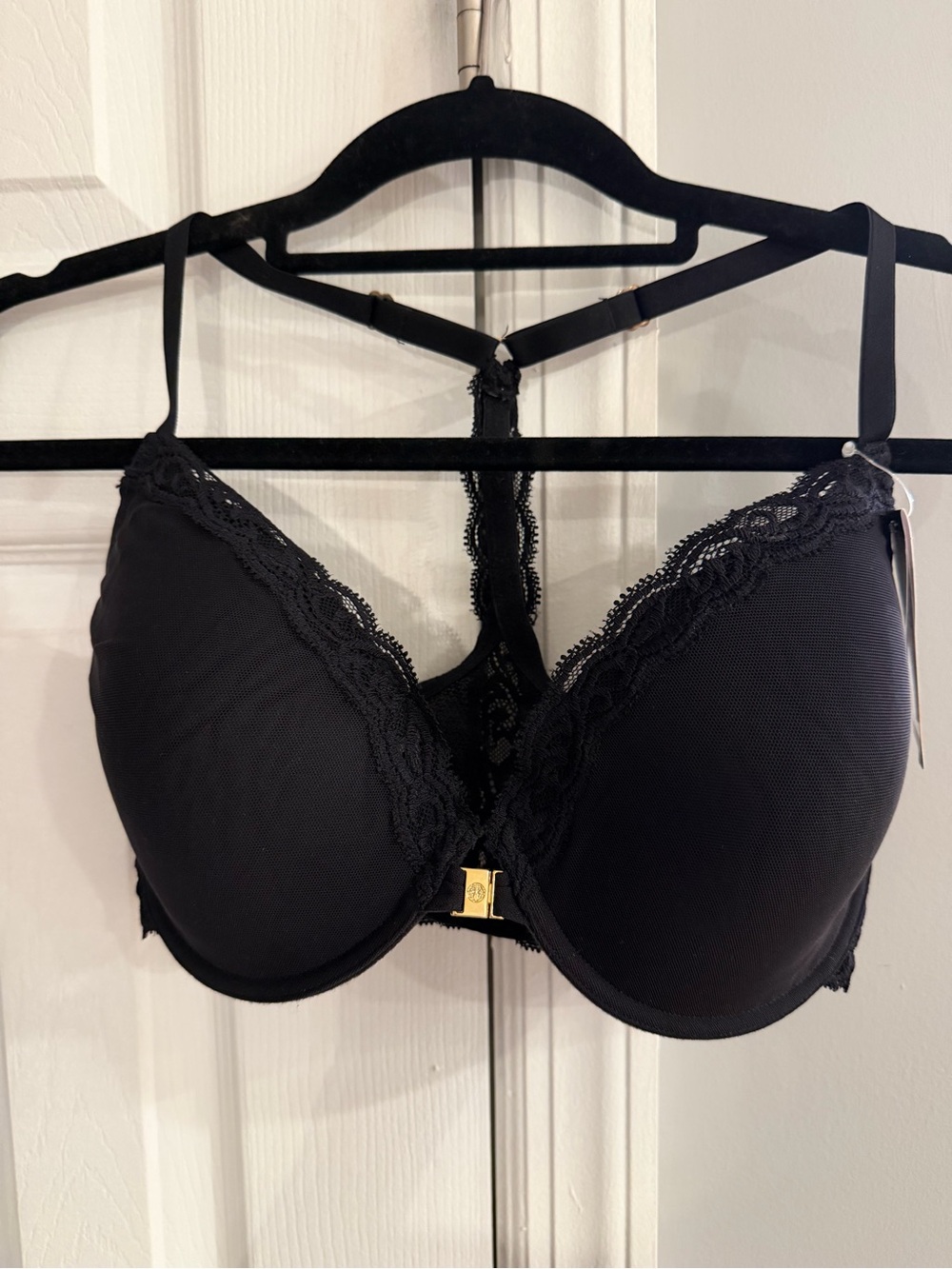 NWT Natori Feathers T-Back Contour Bra 34DD Black Style 735023